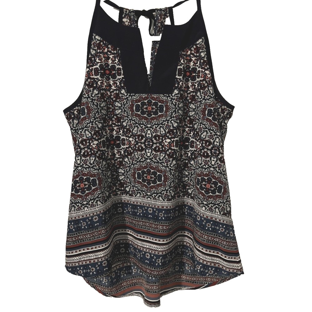 Athleta SMALL tank top sleeveless medallion Boho tie multi colored no wrinkle